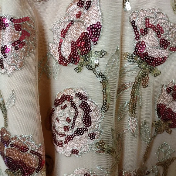 Disney Store Girl's "Belle" Pink Embroidered & Sequinned Rose Patterned Dress - Picture 2 of 11